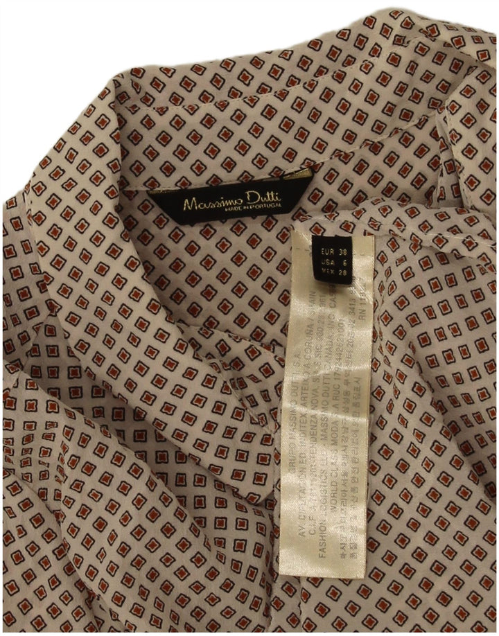 Massimo Dutti Damen Hemdbluse EU 38 Kleine beige geometrische Seide