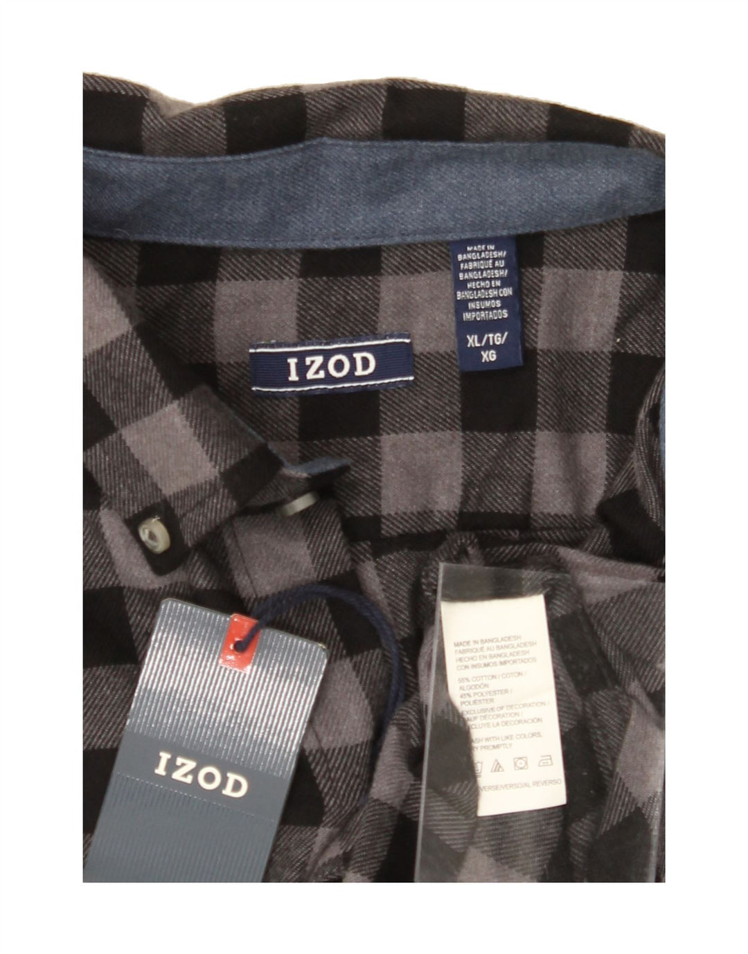 IZOD Mens Flannel Shirt XL Grey Check Cotton Vintage Izod and Second-Hand Izod from Messina Hembry 