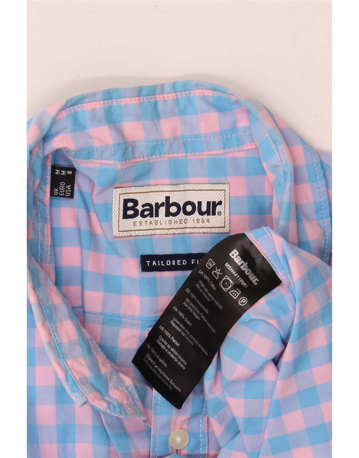 Barbour Herren Kurzarm-Hemd mit maßgeschneiderter Passform, mittelblaue Gingham-Baumwolle