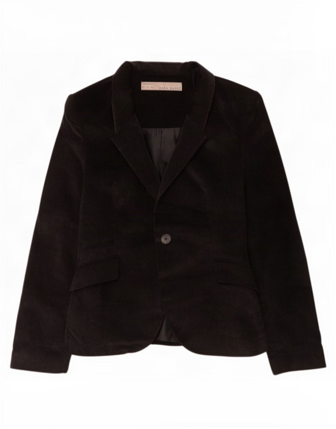 Zara Damen 1-Knopf-Blazer aus Cord, UK 12, Mittelschwarz, Baumwolle