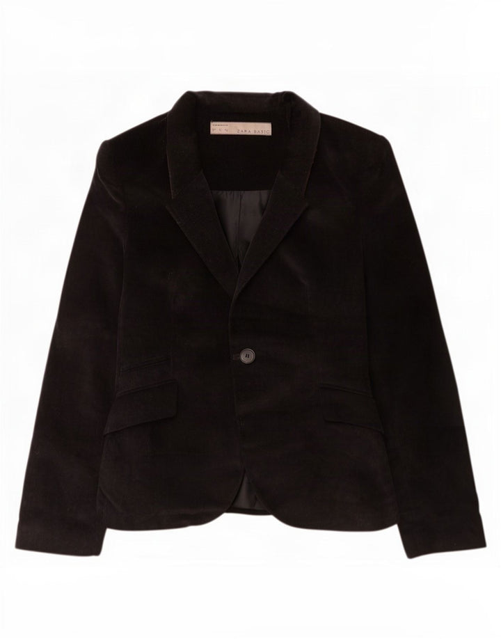 Zara Damen 1-Knopf-Blazer aus Cord, UK 12, Mittelschwarz, Baumwolle