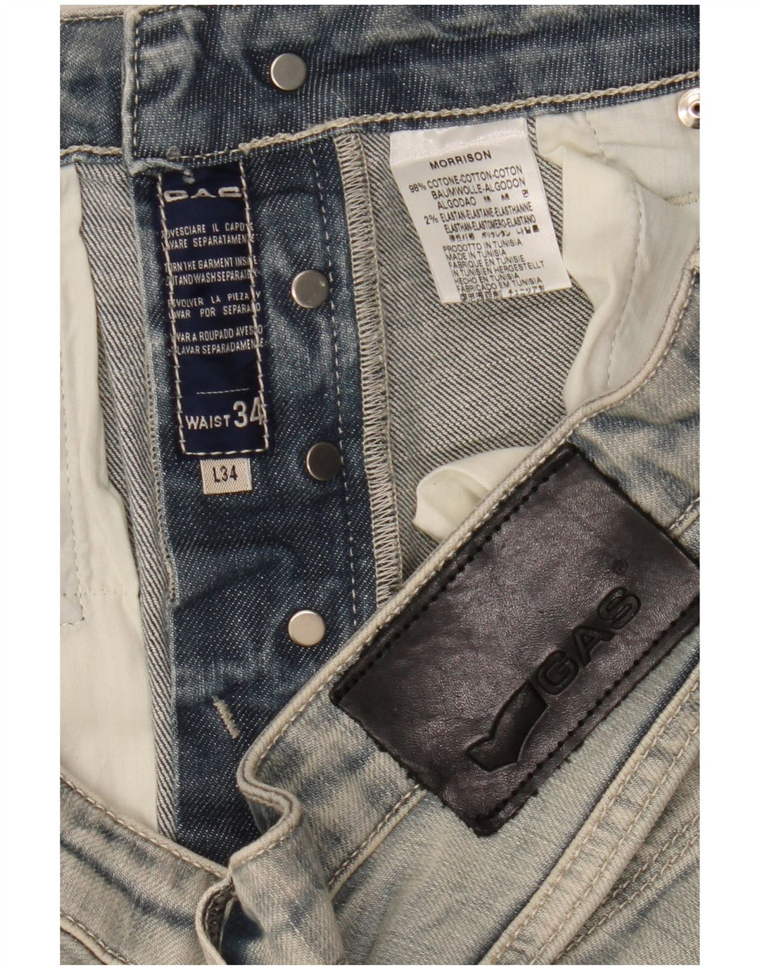 Gas Herren Morrison Slim Jeans W34 L34 Blaue Baumwolle