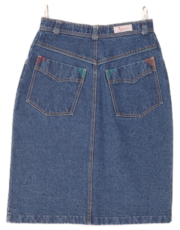 Vintage Damen High Waist Jeansrock EU 38 Medium W25 Blaue Wolle