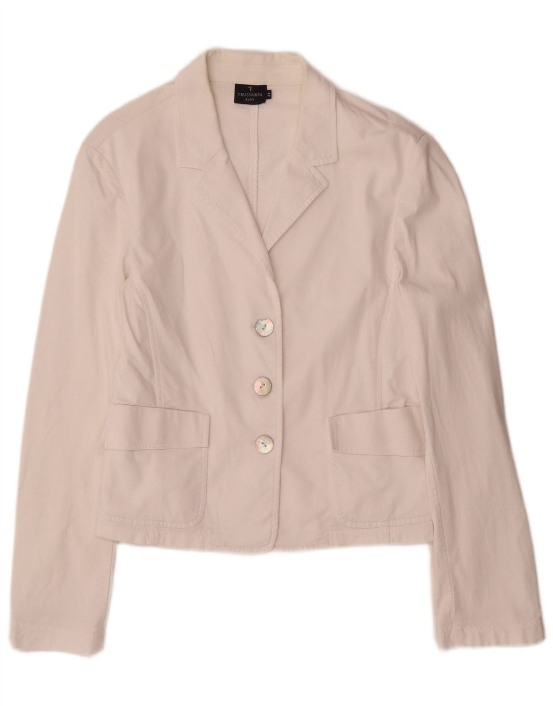 Trussardi Jeans Damen-Blazer mit 3 Knöpfen, Größe IT 44, mittelweiße Baumwolle