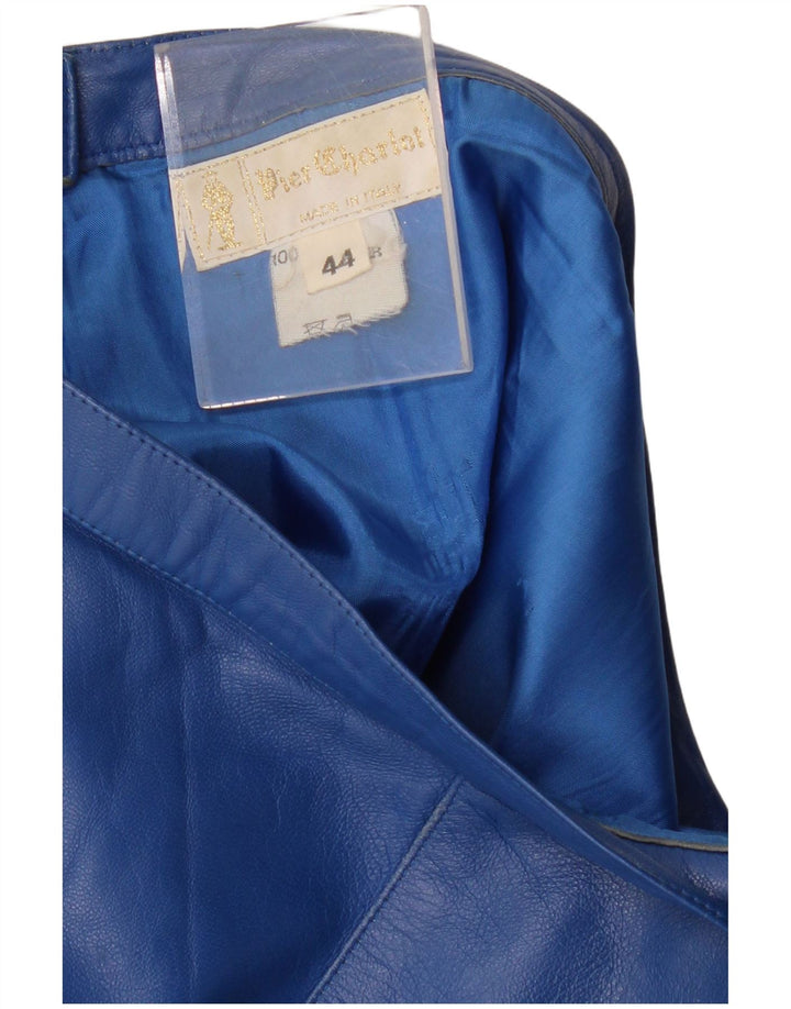 VINTAGE Damen Lederrock IT 44 Medium W28 Blaues Leder