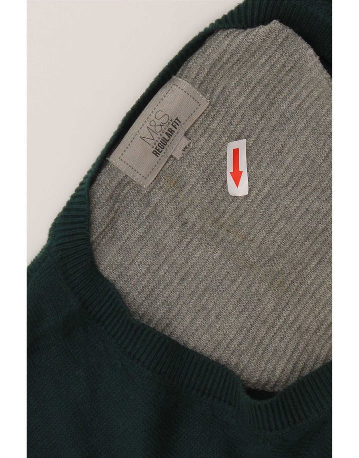 Marks & Spencer Herren-Pullover, reguläre Passform, V-Ausschnitt, groß, grüne Baumwolle