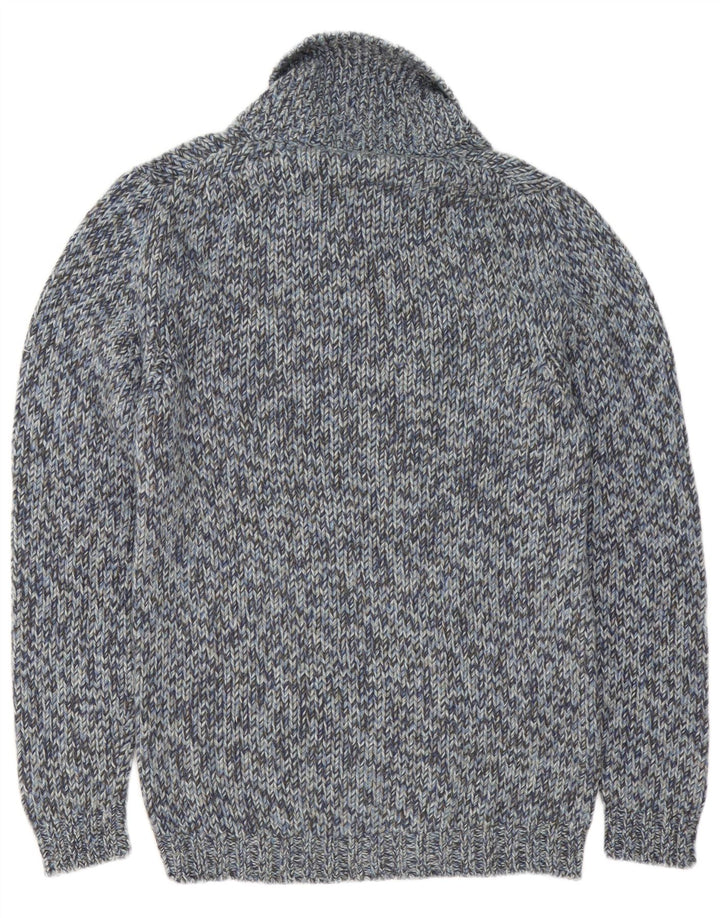 Fred Perry Herren-Pullover mit Schalkragen, mittelblau gefleckte Wolle