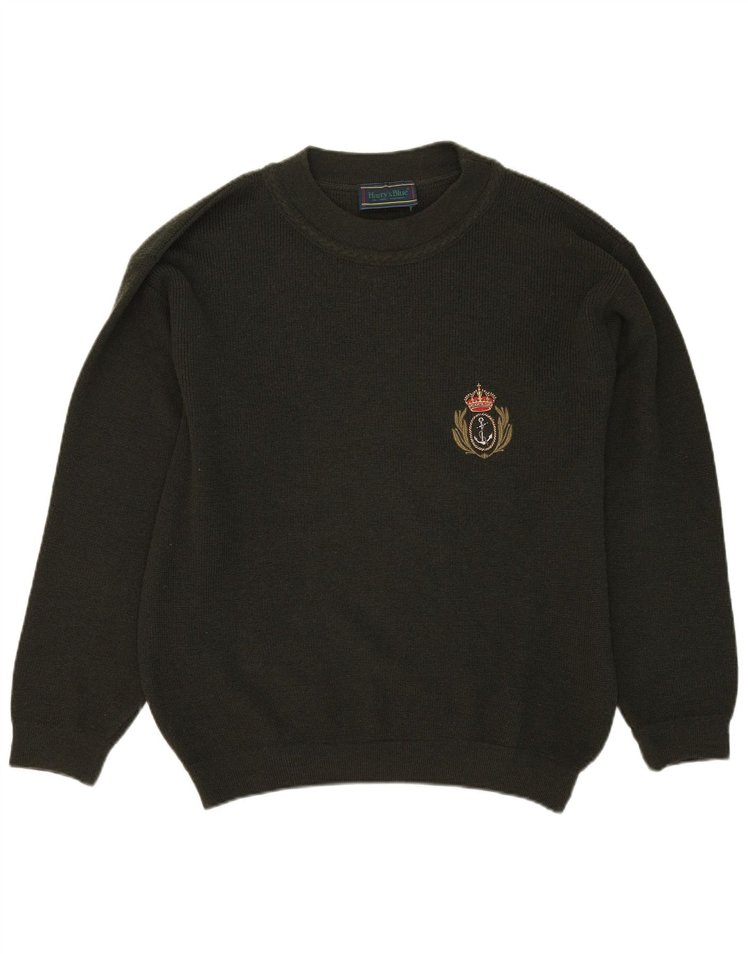 VINTAGE Herren-Pullover mit Rundhalsausschnitt, große Khaki-Wolle