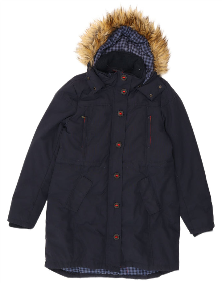 Fat Face Damen-Parka mit Kapuze, UK 14, mittelmarineblaues Nylon