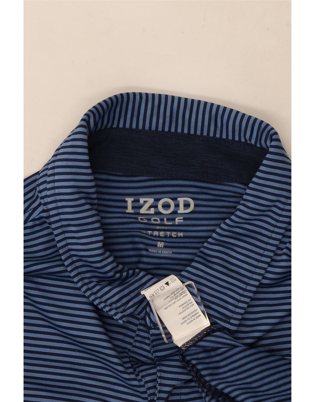 Izod Herren-Poloshirt aus mittelblauem Nadelstreifen-Polyester