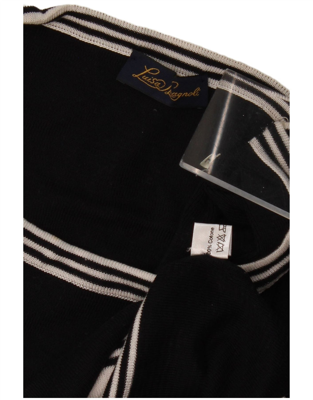 LUISA SPAGNOLI Damen Pullover mit grafischem U-Boot-Ausschnitt, Gr. 14, Schwarz