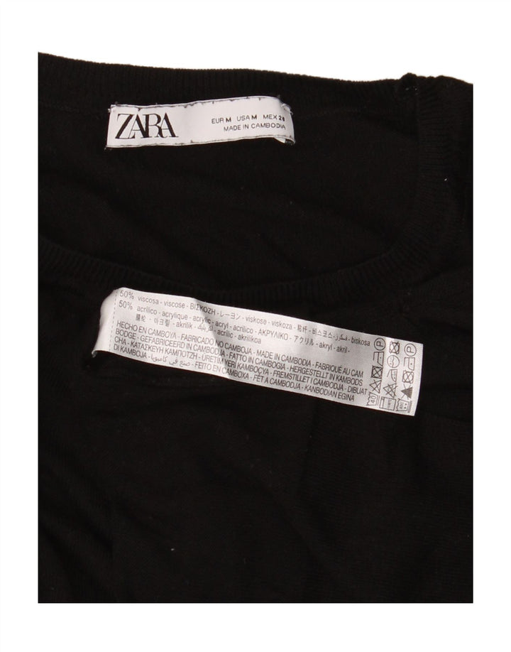 Zara Damen Crop Crew Neck Pullover Pullover UK 14 Mittelschwarze Viskose