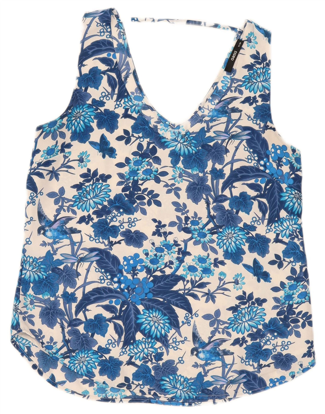 Oasis Ärmelloses Damen-Blusenoberteil UK 12 Mittelblaues, geblümtes Polyester