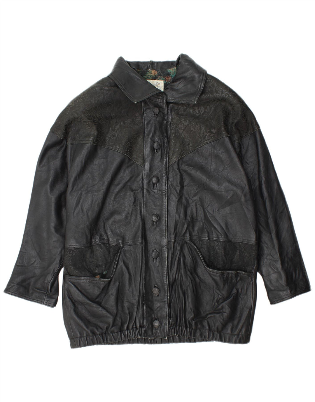 YUPPIE Damen Übergroße Lederjacke UK 18 XL Schwarz geblümt