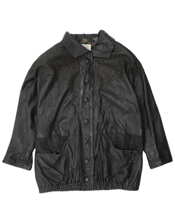 YUPPIE Damen Übergroße Lederjacke UK 18 XL Schwarz geblümt