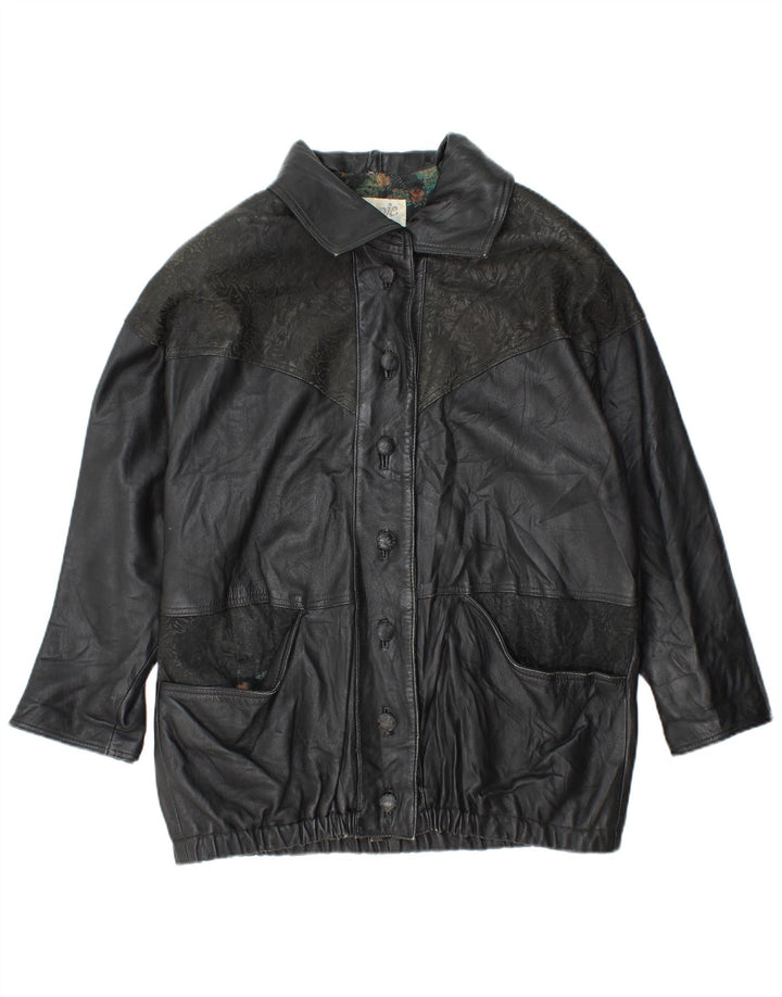 YUPPIE Damen Übergroße Lederjacke UK 18 XL Schwarz geblümt