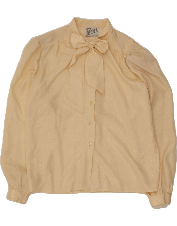 VINTAGE Womens Front Tie Shirt Blouse UK 14 Large Beige Spotted Polyester Vintage Vintage and Second-Hand Vintage from Messina Hembry 