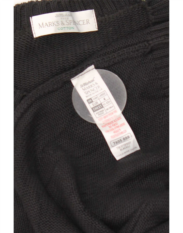 Marks & Spencer Herren-Pullover mit Rundhalsausschnitt, Größe L, aus schwarzer Baumwolle