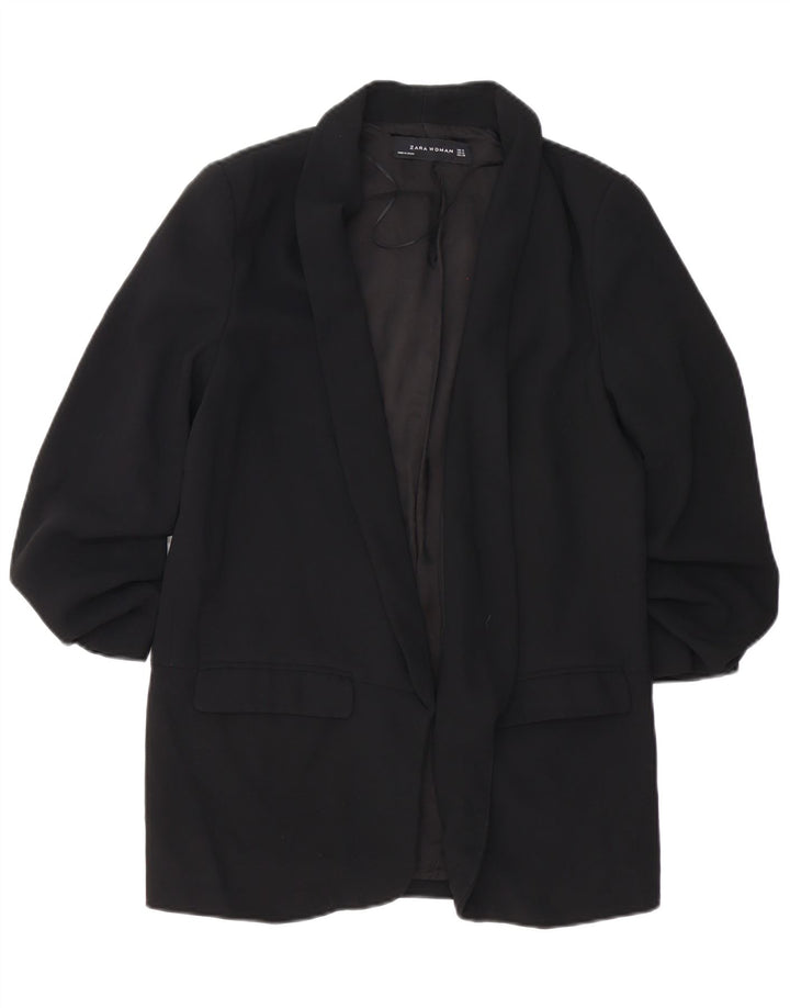ZARA Damen-Blazer mit 3/4-Ärmeln, offen, UK 14, Mittelschwarz, Polyester