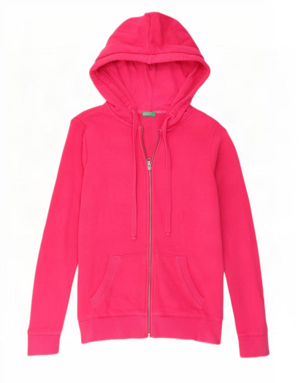 Benetton Womens Zip Hoodie Pullover UK 6 XS Rosa Baumwolle