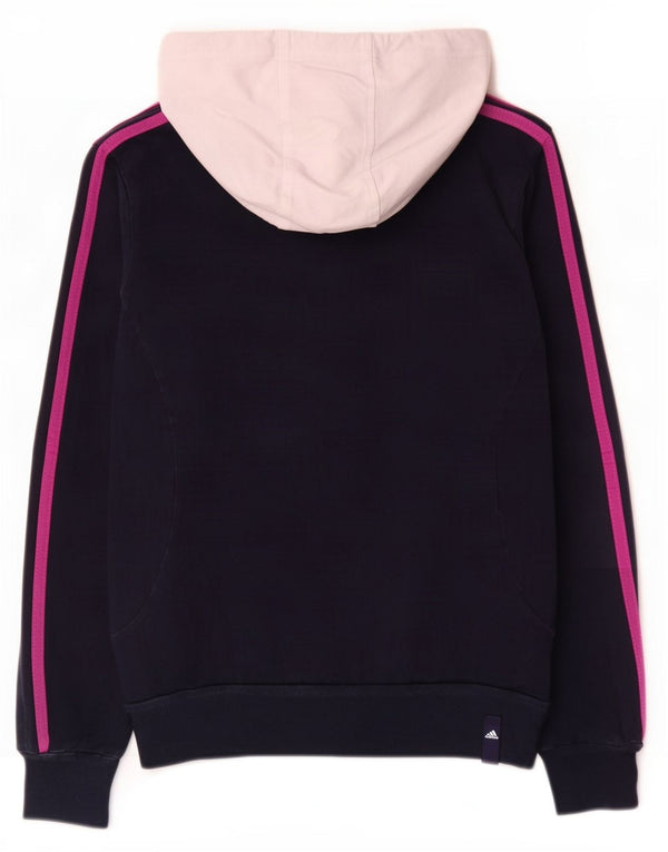 Adidas Damen Zip Hoodie Pullover UK 12 Medium Marineblau Colourblock Baumwolle