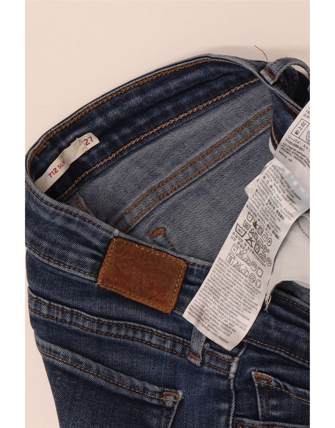LEVI'S Damen 712 Distressed Slim Jeans W27 L30 Blaue Baumwolle