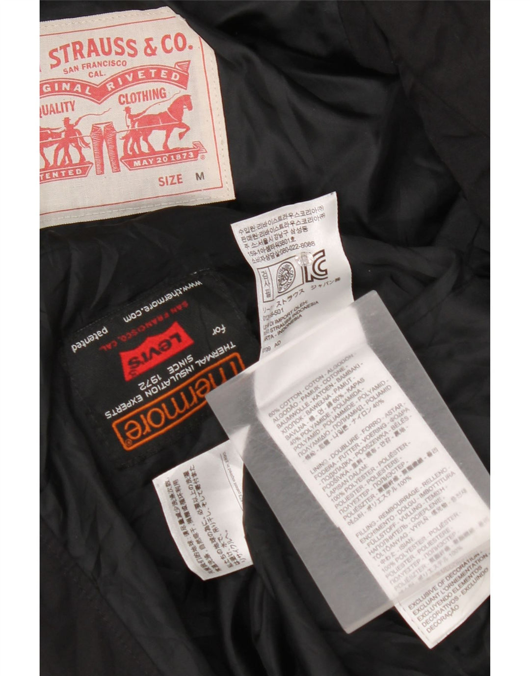 Levi's Herren-Jacke mit Kapuze, gepolstert, Größe 38, mittelschwarz, Baumwolle