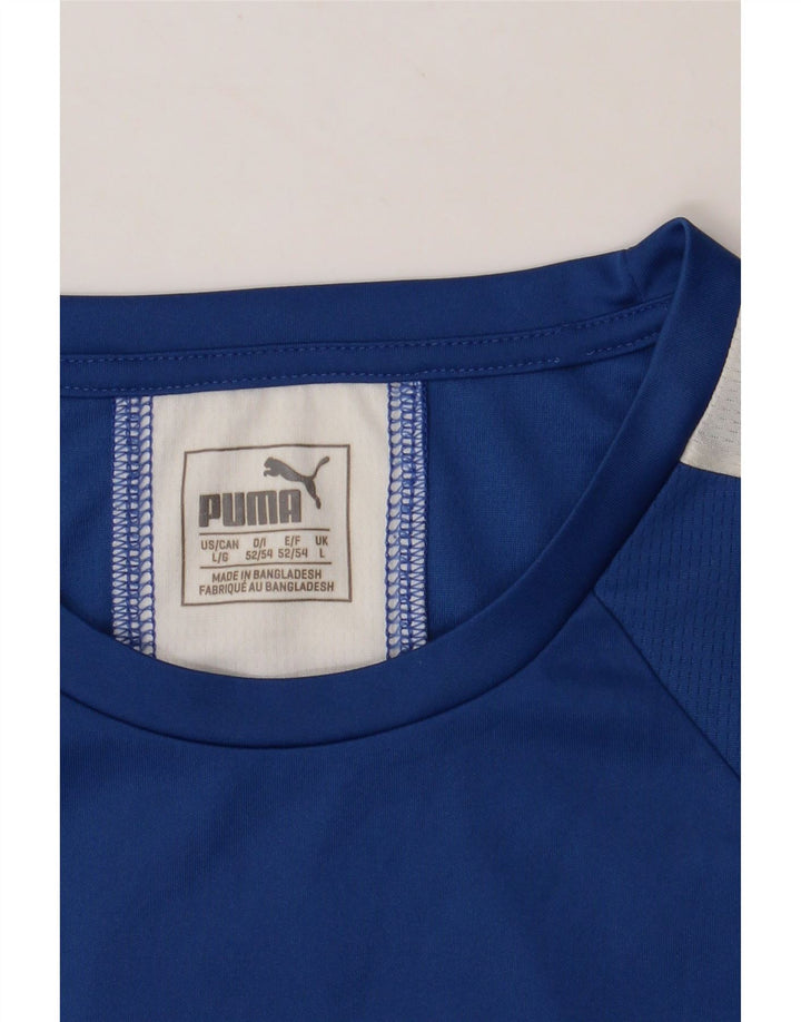 PUMA Mens T-Shirt Top Large Blue Colourblock Vintage Puma and Second-Hand Puma from Messina Hembry 