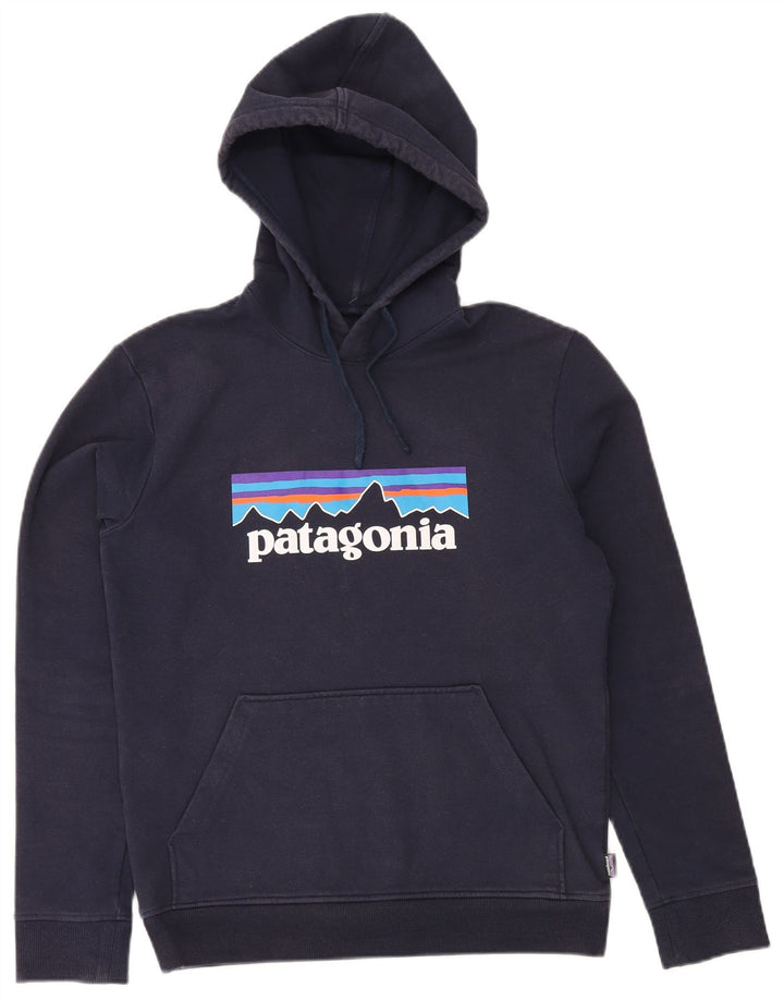 PATAGONIA Herren-Kapuzenpullover mit normaler Passform und Grafik, Größe S, marineblaue Baumwolle