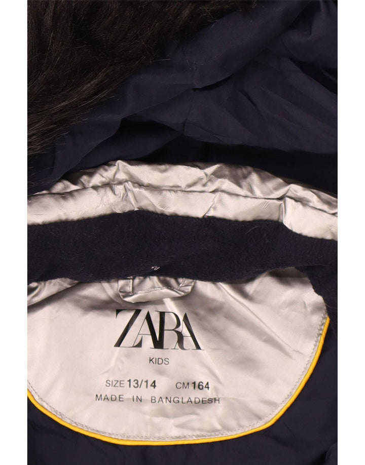 Zara Wattierter Mantel mit Kapuze für Mädchen, 13–14 Jahre, silberfarbenes Polyester