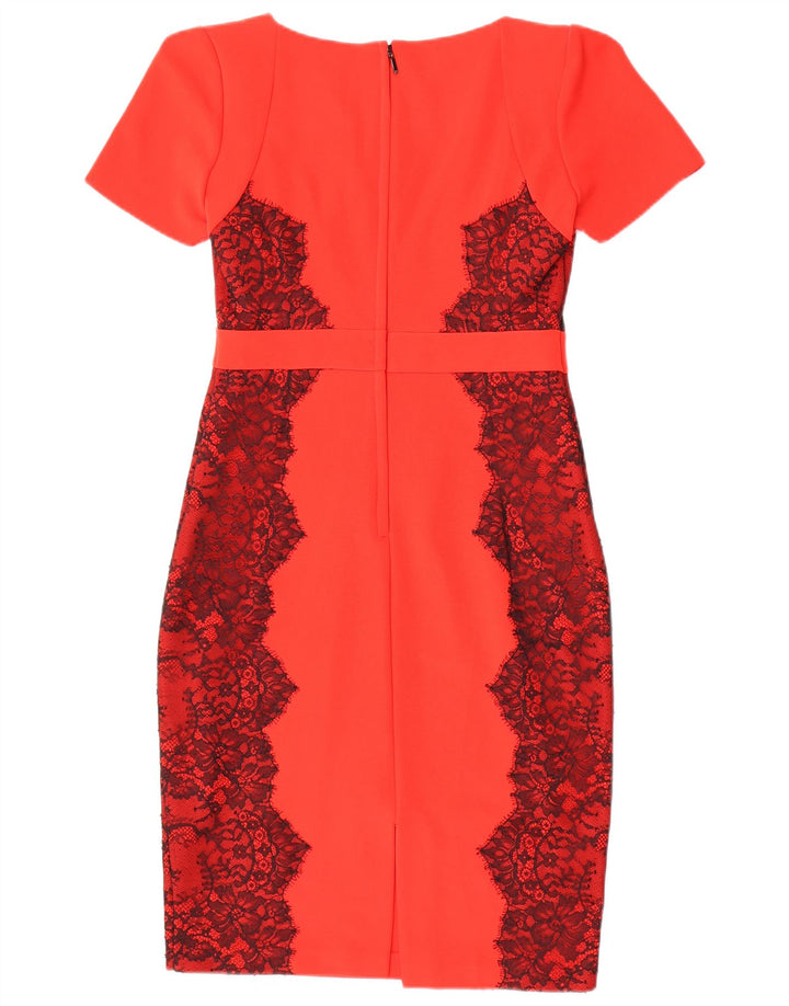 Marks & Spencer Damen Etuikleid UK 12 Mittelrotes, geblümtes Polyester