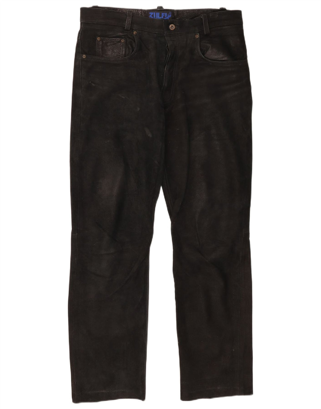 Vintage Herren gerade Lederhose W37 L30 Schwarz