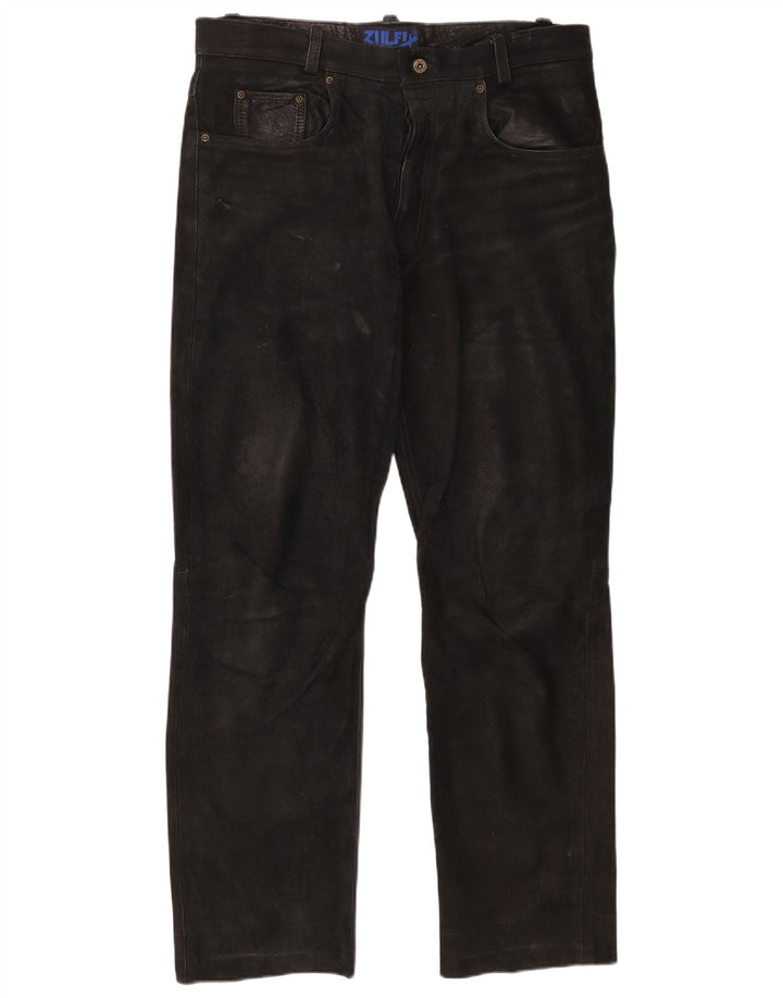 Vintage Herren gerade Lederhose W37 L30 Schwarz