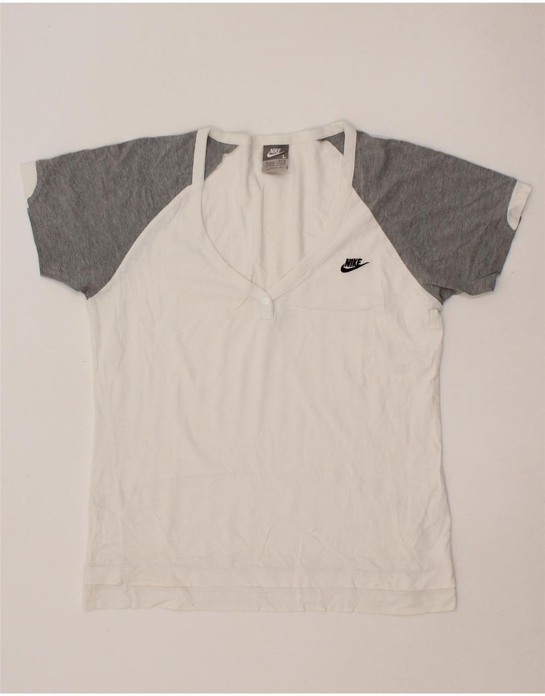 NIKE Womens T-Shirt Top UK 14/16 Large White Colourblock Vintage Nike and Second-Hand Nike from Messina Hembry 