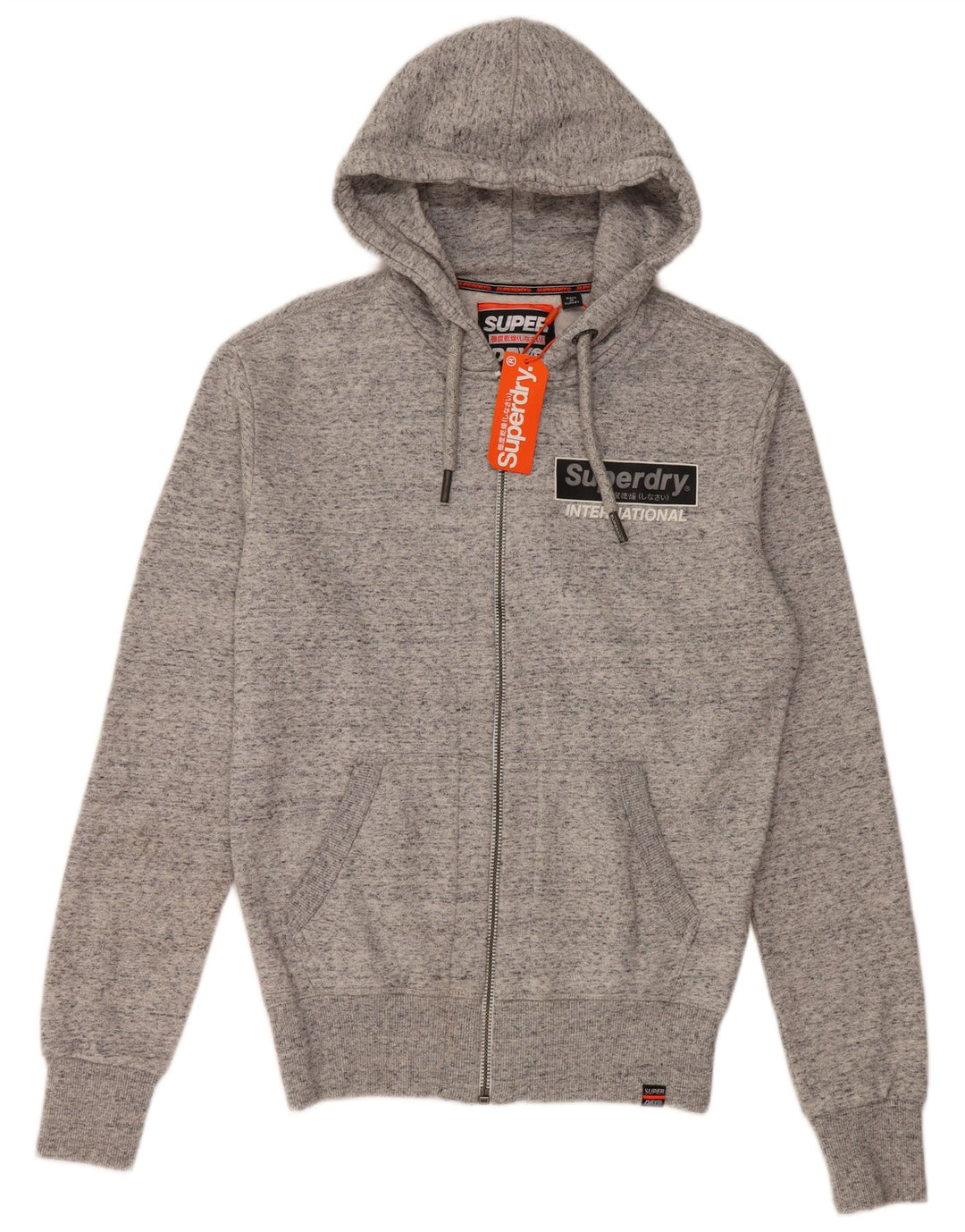 SUPERDRY Herren-Kapuzenpullover mit Grafik, lockerer Passform und Reißverschluss, XS, grau gefleckte Baumwolle