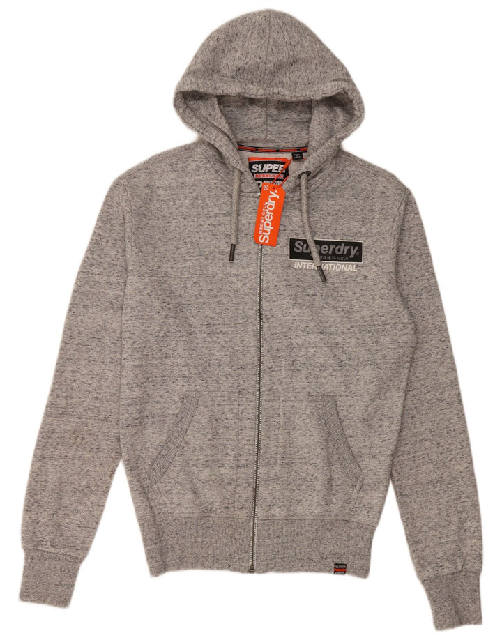 SUPERDRY Herren-Kapuzenpullover mit Grafik, lockerer Passform und Reißverschluss, XS, grau gefleckte Baumwolle