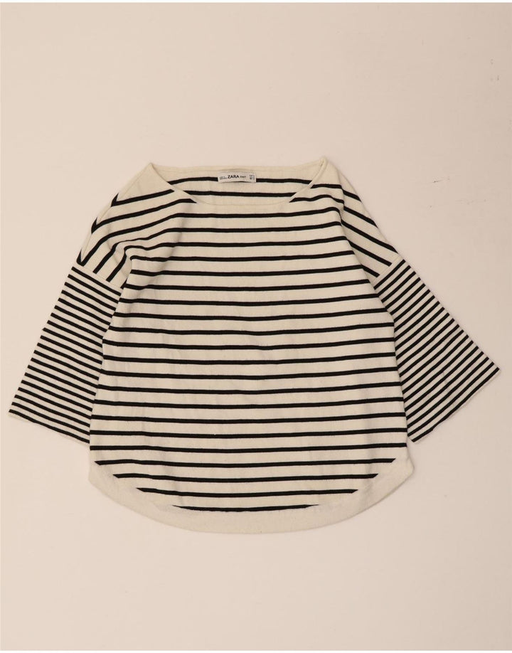 Zara Damen-Top, 3/4-Ärmel, UK-Größe 42, Mittelweiß, gestreift, Viskose, nautisch
