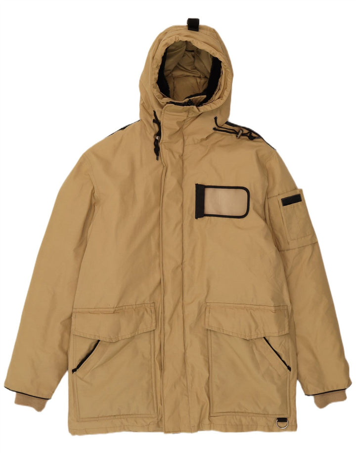 Museum Wattierte Herrenjacke mit Kapuze, UK 40, Größe L, Beige, Baumwolle