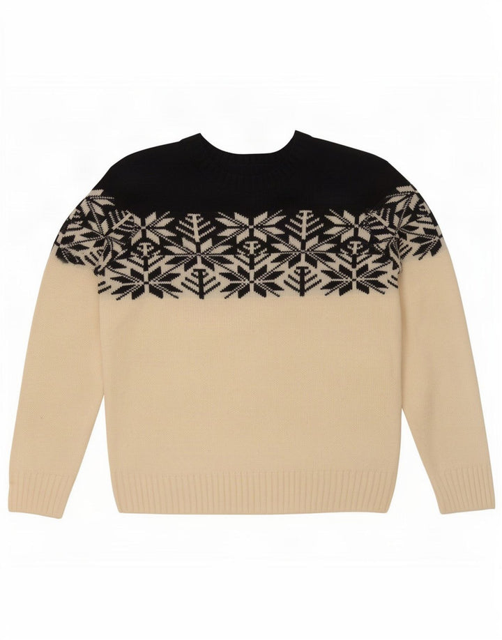 Vintage Herren Pullover mit Rundhalsausschnitt, Mittelweiß, Fair-Isle-Acryl