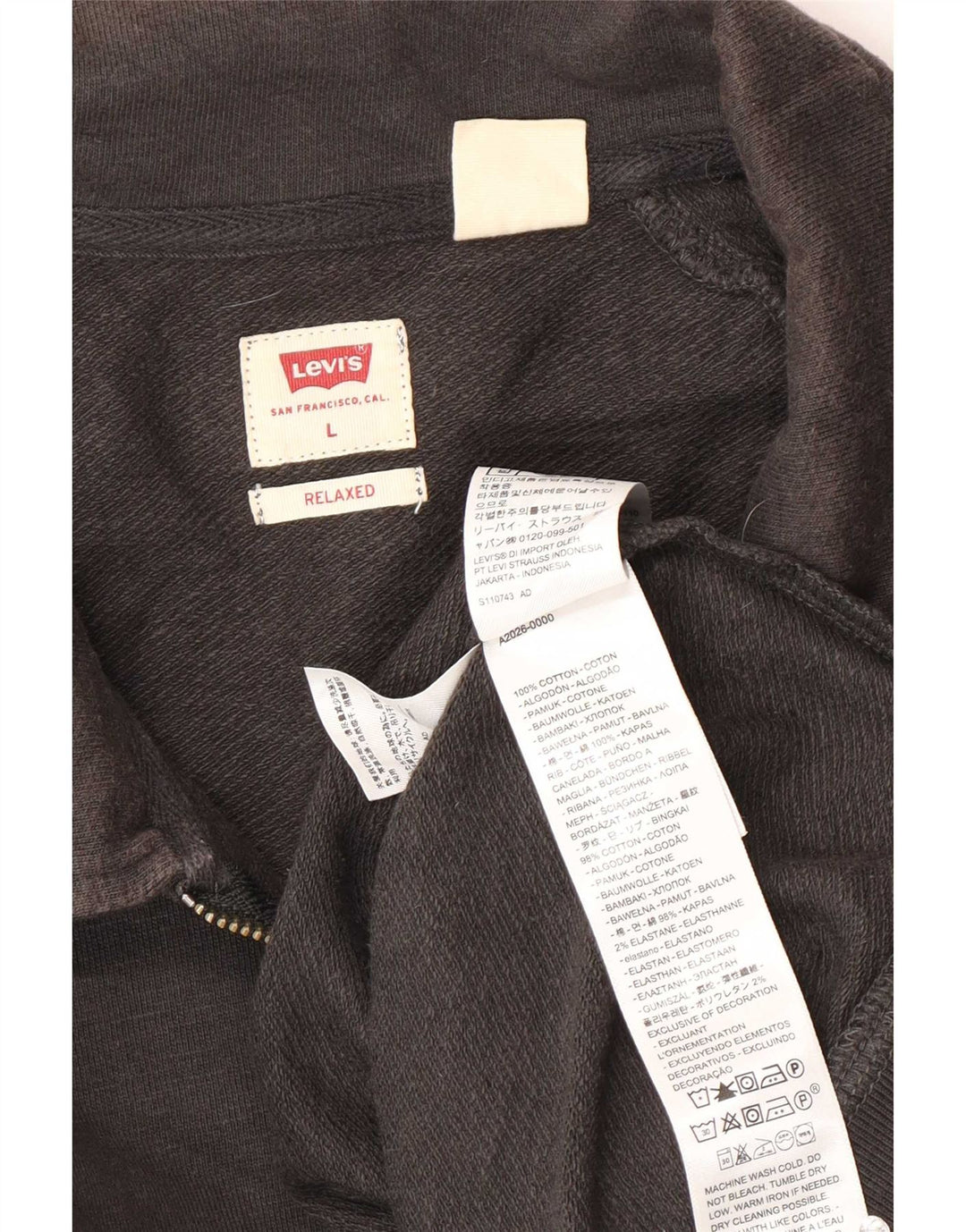 Levi's Herren-Sweatshirt mit entspanntem Polo-Ausschnitt, Größe L, aus grauer Baumwolle