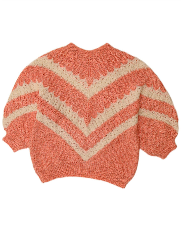 VINTAGE Damen-Pullover mit U-Boot-Ausschnitt, UK 14, großes orangefarbenes Chevron