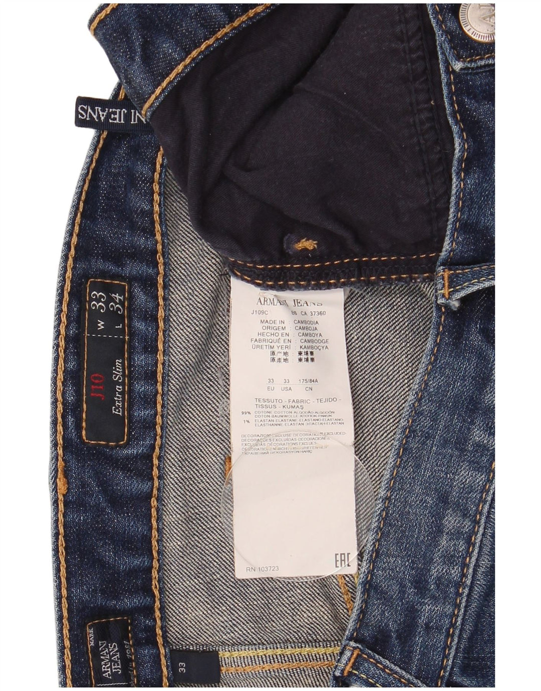 Armani Damen J10 Slim Jeans W33 L34 Blaue Baumwolle