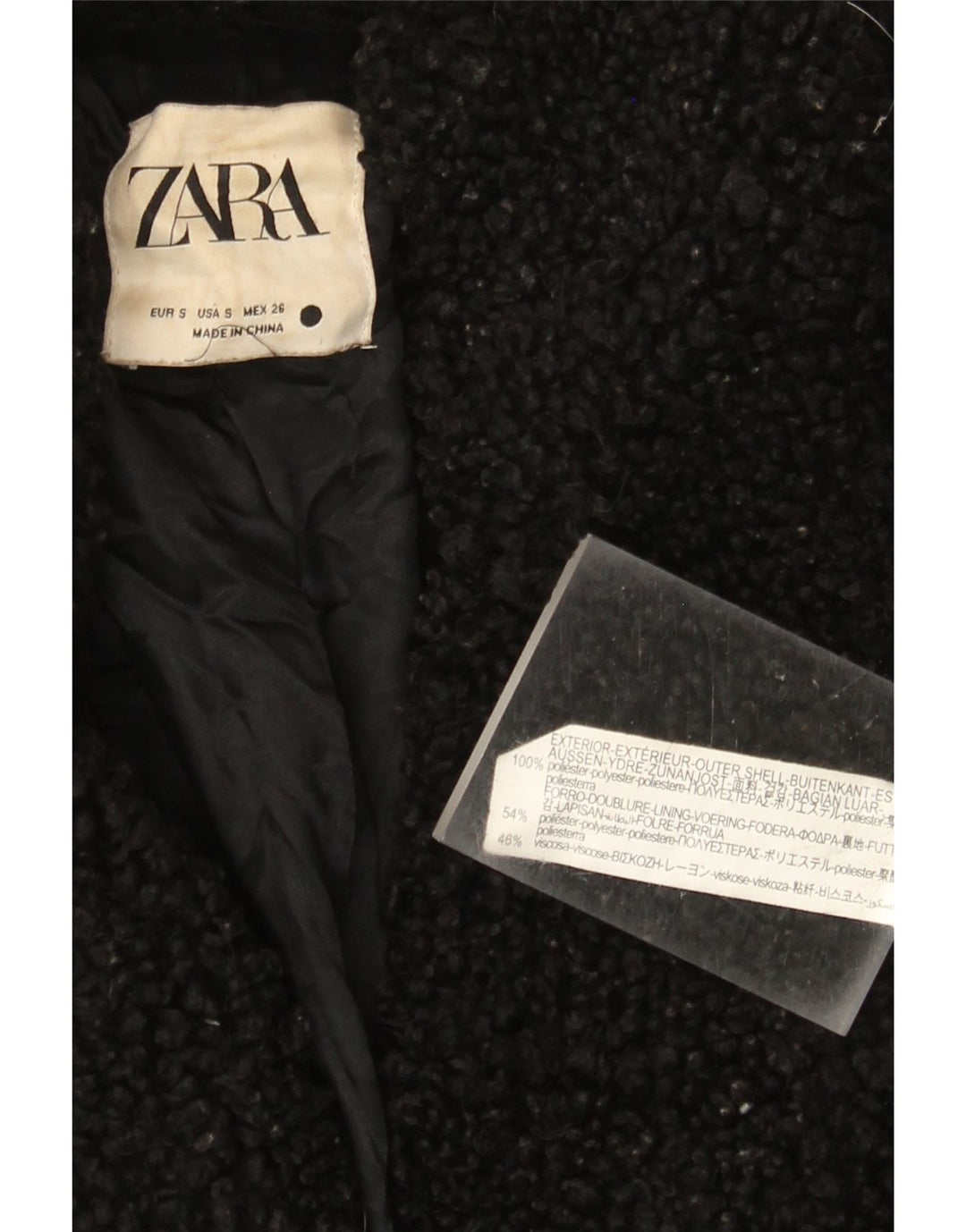 Zara Damen Übergroßer Fleecemantel UK 10 Small Schwarz Polyester