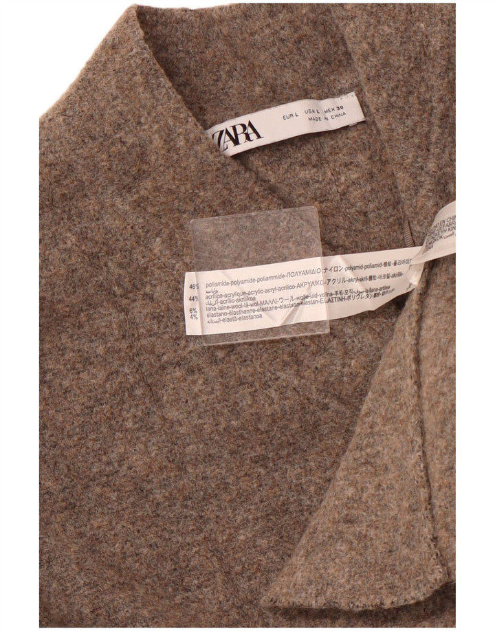 ZARA Damen Crop Cardigan Pullover UK 14 Large Braun Polyamid