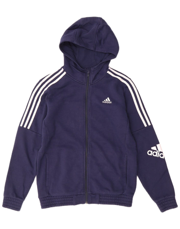 Adidas Jungen Kapuzenpullover mit grafischem Reißverschluss, 13–14 Jahre, marineblaue Baumwolle