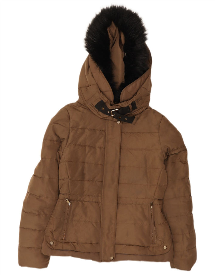 Zara Damen-Jacke mit Kapuze, gepolstert, UK 14, Mittelbraun