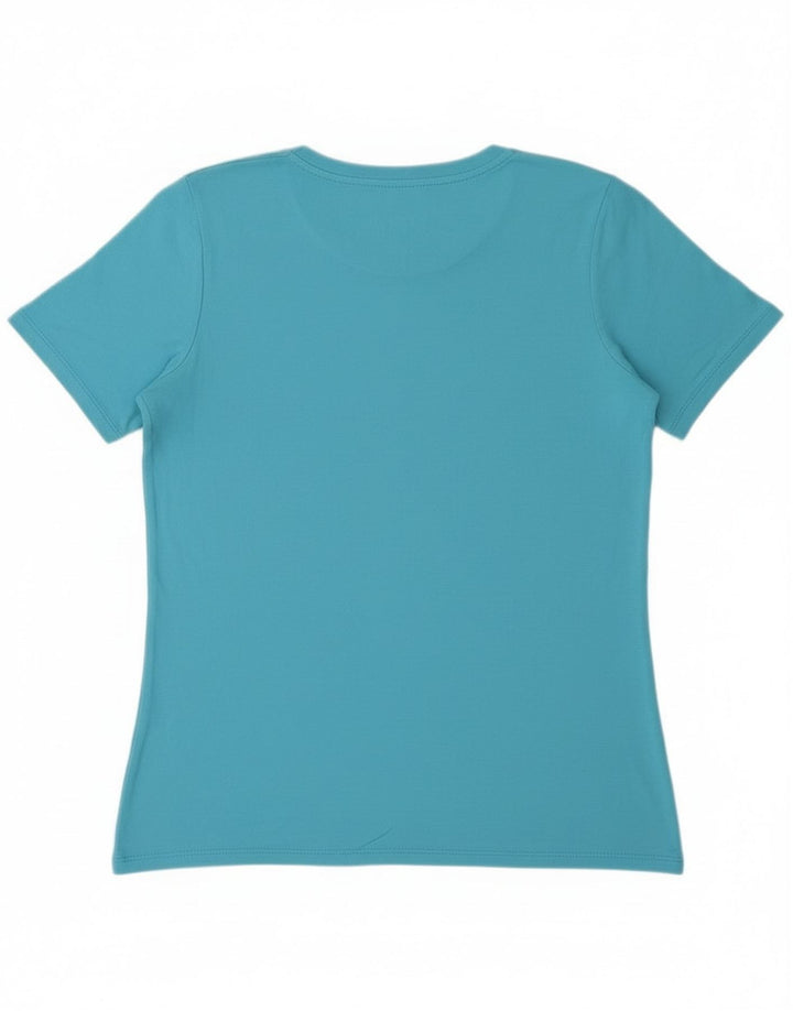 Benetton Damen Grafik-T-Shirt-Oberteil UK 14 Mittelblau