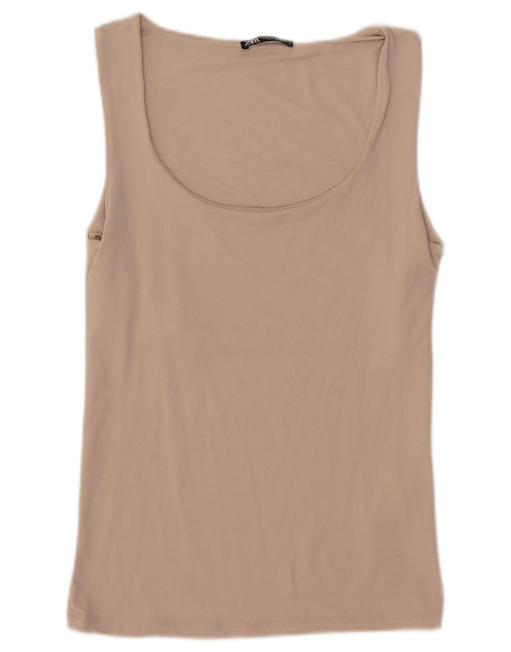 Zara Damen Weste Top UK 12 Medium Beige Polyamid