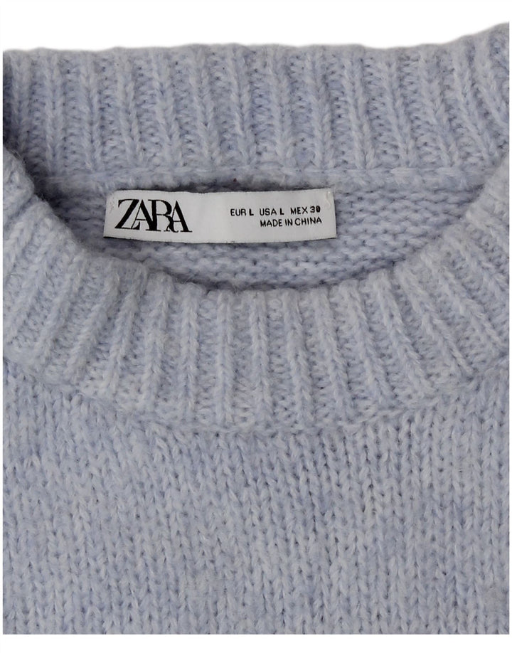 Zara Damen-Pullover, übergroß, Rundhalsausschnitt, Gr. 16, Blau