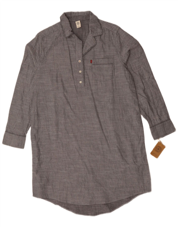 Levi's Damen Pullover-Hemdkleid UK 14 Mittelgraue Nadelstreifen-Baumwolle